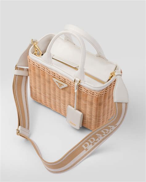 prada white crochet bag|Prada wicker tote bag.